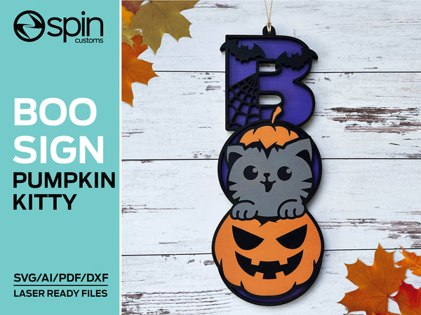 Pumpkin Kitty "BOO" Sign - Halloween - Laser ready file