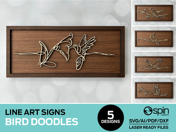 Birds "DOODLES" Line Art Signs - 5 Designs