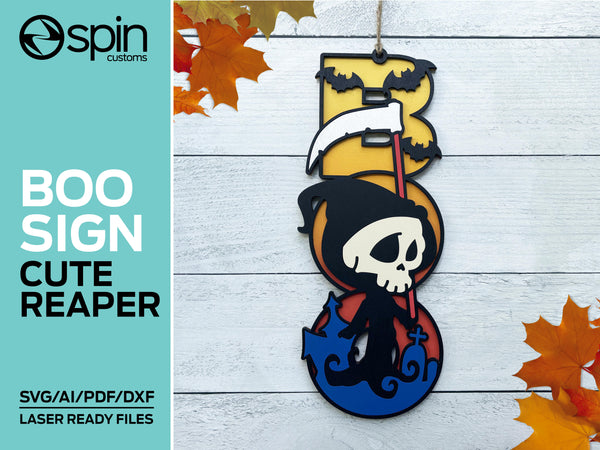 CUTE REAPER "BOO" Sign - Halloween - Laser ready file