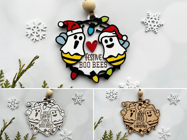 Christmas Boo Bees Ornaments - Laser ready file - Glowforge and Lightburn tested