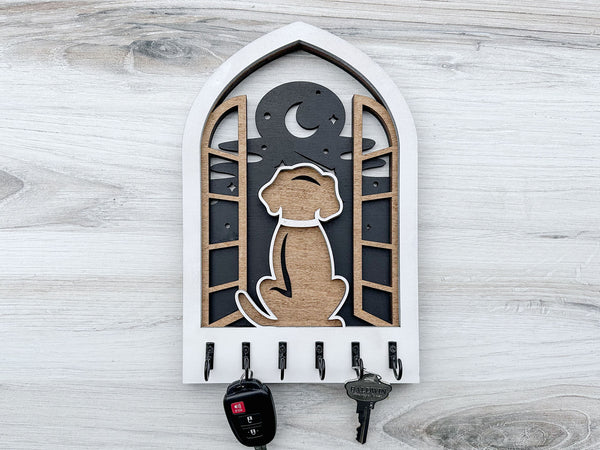 Dog in Window Arch Key Hanger or Decor - Laser Ready file - Glowforge and All Lasers