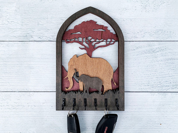 Elephant & Baby Arch Key Hanger or Decor - Laser Ready file - Glowforge and All Lasers