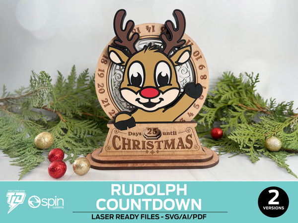 Rudolph Christmas Countdown Advent Calendar Stand - 2 Variations - Laser Ready Files - All Lasers
