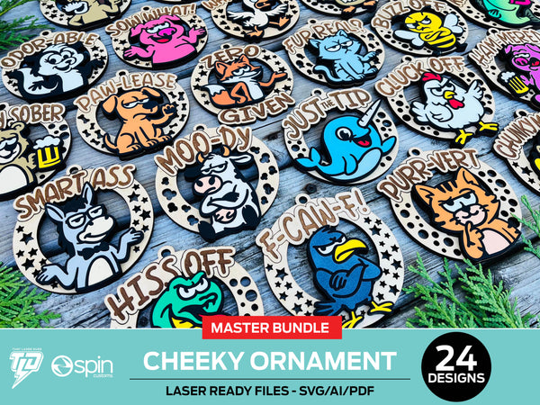 MASTER BUNDLE Cheeky Animal Ornaments - 24 Designs - Laser Ready File - All Lasers