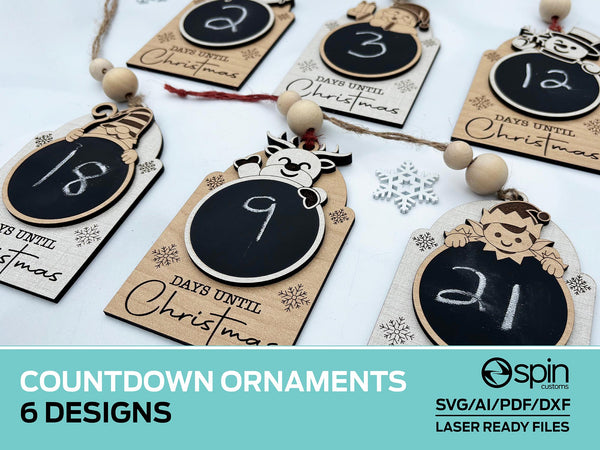 Fun Countdown Ornaments - 6 Designs - Laser ready files - Glowforge and Lightburn Tested - For all Lasers