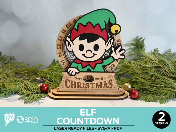 Elf Christmas Countdown Advent Calendar Stand - 2 Variations - Laser Ready Files - All Lasers