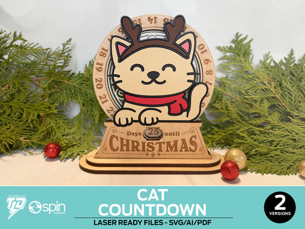 Cat Christmas Countdown Advent Calendar Stand - 2 Variations - Laser Ready Files - All Lasers