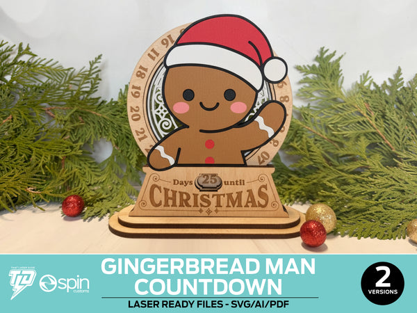Gingerbread Man Christmas Countdown Advent Calendar Stand - 2 Variations - Laser Ready Files - All Lasers
