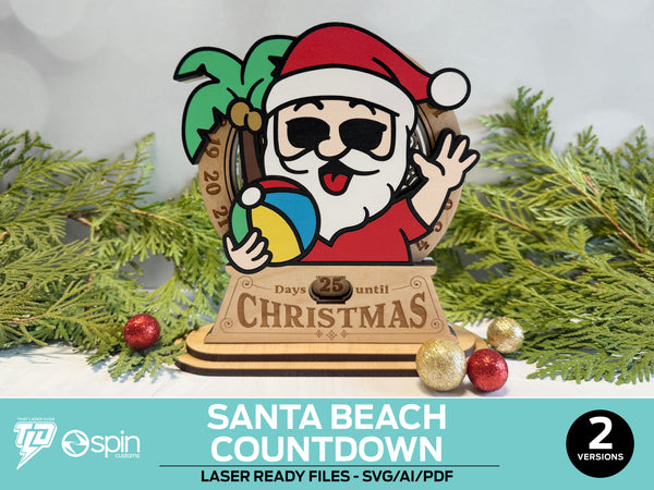 Beach Santa Christmas Countdown Advent Calendar Stand - 2 Variations - Laser Ready Files - All Lasers