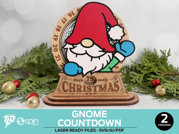 Gnome Christmas Countdown Advent Calendar Stand - 2 Variations - Laser Ready Files - All Lasers