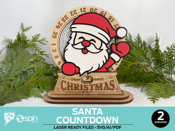Santa Christmas Countdown Advent Calendar Stand - 2 Variations - Laser Ready Files - All Lasers