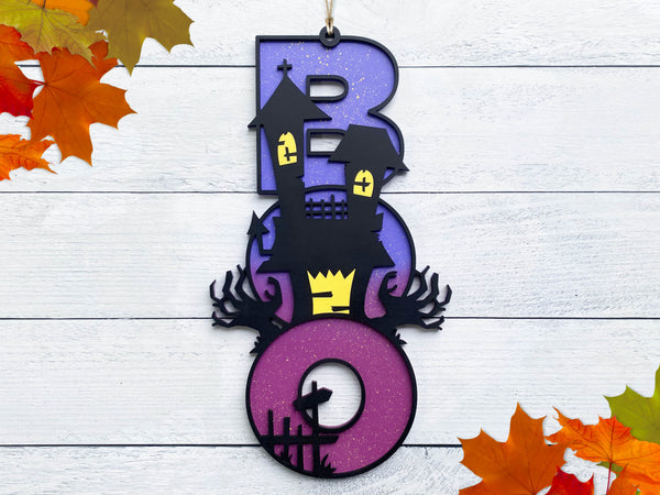 Haunted House "BOO" Sign - Halloween - Laser ready file