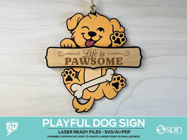 Playful Dog / Puppy Sign - Layered - Easy Finishing- Includes Assemble Version