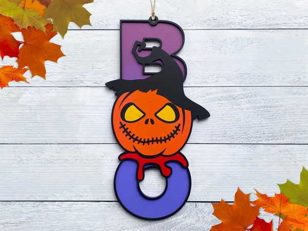 Jack O Lantern with Witch Hat "BOO" Sign - Laser ready file