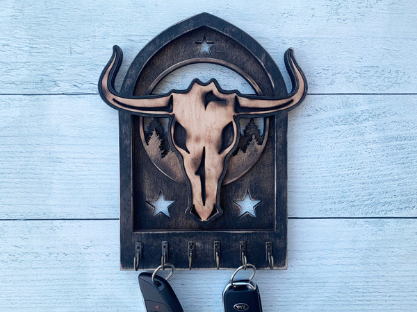 Longhorn Bull Skull Arch Key Hanger or Decor - Laser Ready file - Glowforge and All Lasers