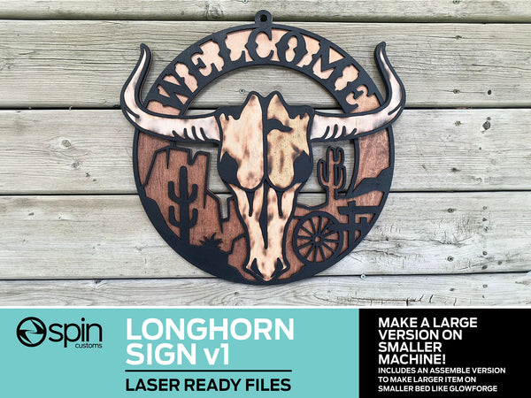 Longhorn Sign Version 1 - Multi-Layer Assemble and Non Assemble  - Laser Cut File