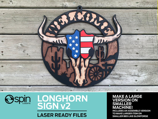 Longhorn Sign Version 2 - Multi-Layer Assemble and Non Assemble  - Laser Cut File