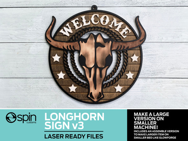 Longhorn Sign Version 3 - Multi-Layer Assemble and Non Assemble  - Laser Cut File