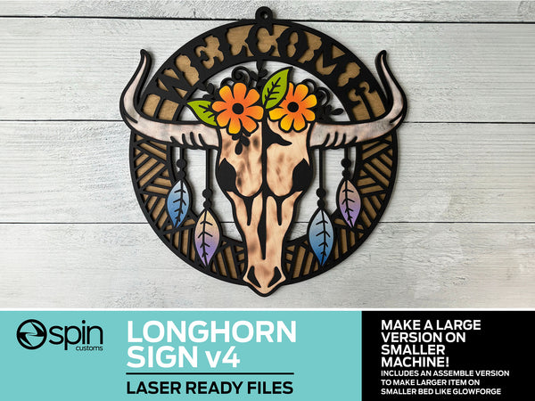 Longhorn Sign Version 4 - Multi-Layer Assemble and Non Assemble  - Laser Cut File