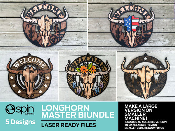 Longhorn Signs MASTER BUNDLE - 5 DESIGNS - Multi-Layer Assemble and Non Assemble  - Laser Cut File