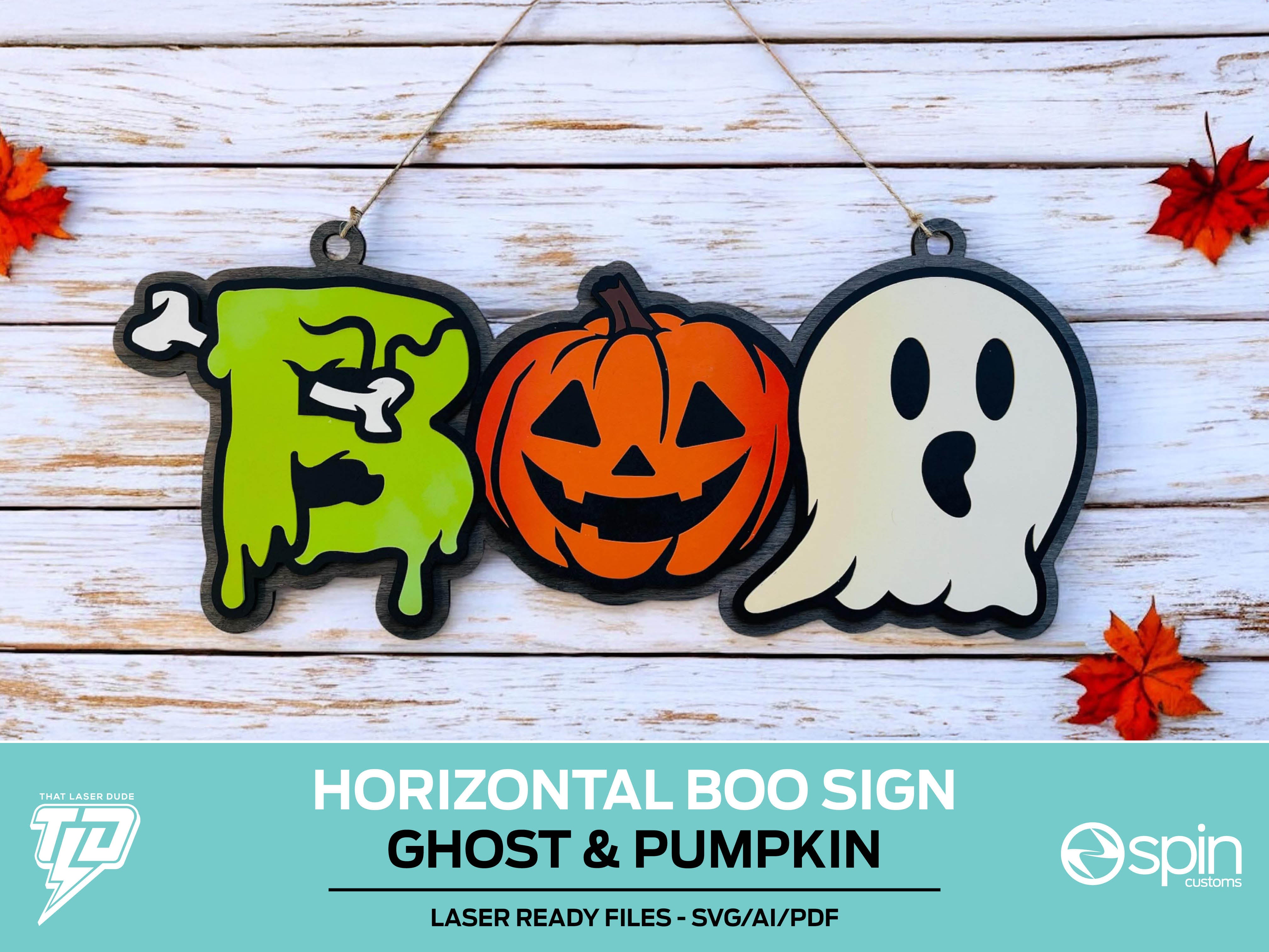 Horizontal Boo Sign - Pumpkin and Ghost – That Laser Dude