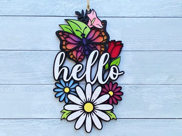 Hello Spring Sign - Laser ready file - Glowforge and ALL Lasers