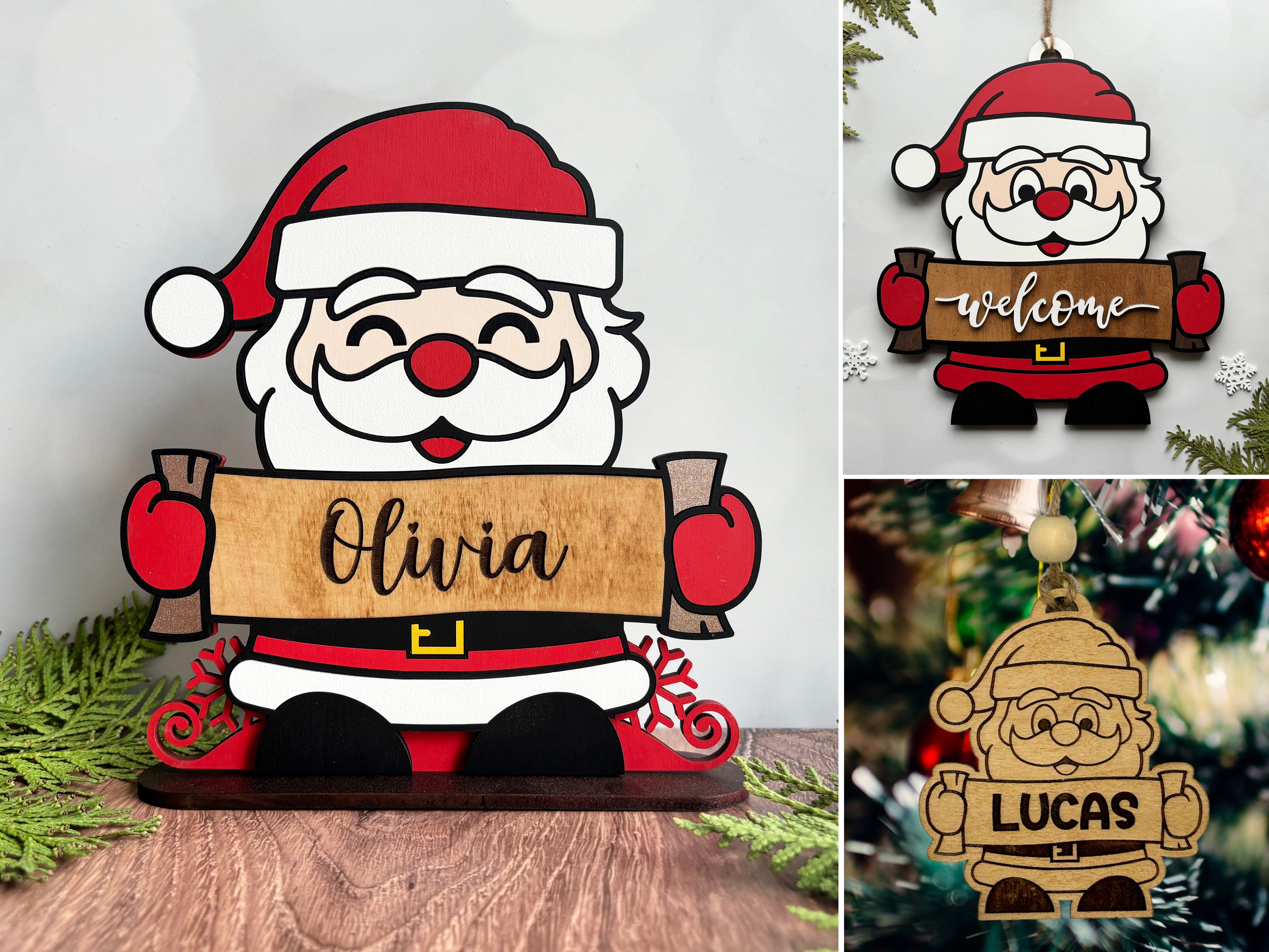 Sanata Sign Santa Stands, Signs and Ornaments Bundle - Personalizable - Laser Read ...