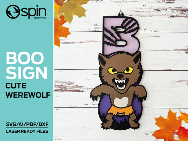 Werewolf "BOO" Sign - Halloween - Laser ready file