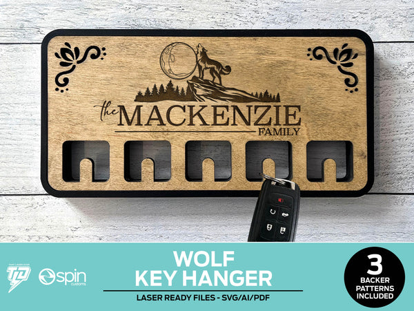 Wolf Tree Engraved Key Hanger - 3 Backer Options - Laser Ready file - No Hooks