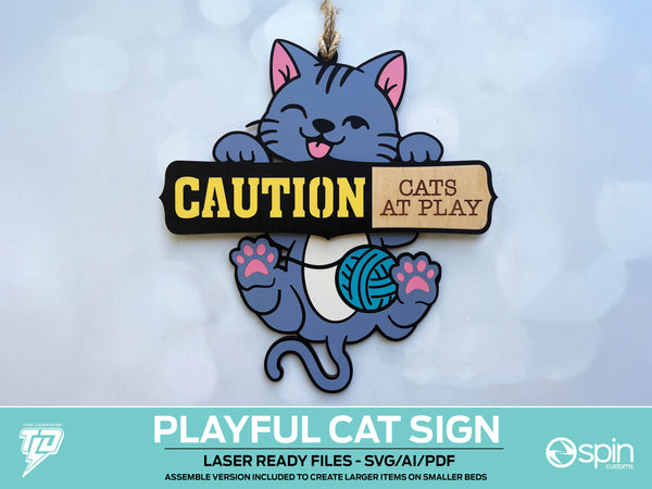 Playful Cat / Kitten Sign - Layered - Easy Finishing- Includes Assemble Version