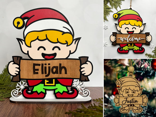 Elf Stands, Signs and Ornaments Bundle - Personalizable - Laser Ready File - Glowforge and Lightburn Tested