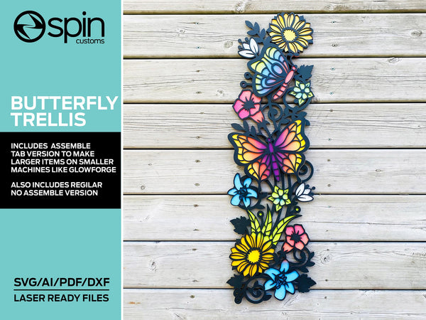 Butterfly Vertical Garden Trellis - Layered Assemble and Non Assemble sign - Laser Cut File