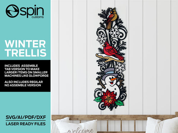 Winter Theme Vertical Garden Trellis - Layered Assemble and Non Assemble sign - Laser Cut File