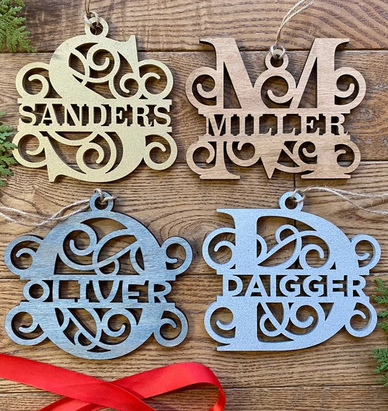 Split Letter Swirl Ornaments