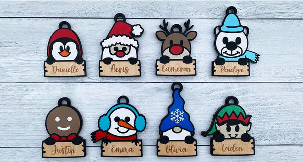 Cute Head Christmas Ornaments - 8 Designs - Master Bundle - Personalizable - Laser ready file - Glowforge and other lasers