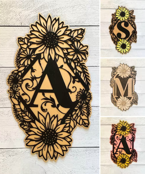 Sunflower Monogram - 4 Versions - A-Z Included