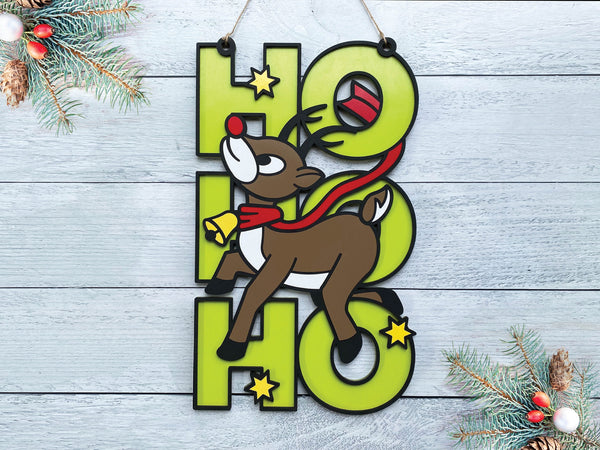 HO HO HO Sign - Rudolph Reinderr - Christmas