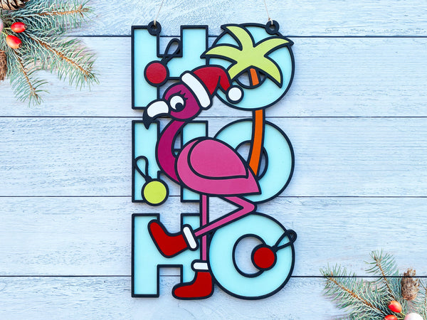 HO HO HO Sign - Flamingo - Christmas
