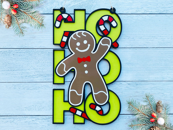 HO HO HO Sign - Gingerbread Man - Christmas