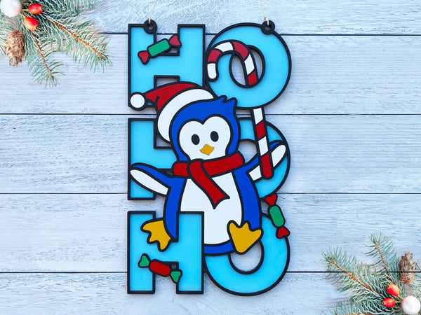 HO HO HO Sign - Penguin - Christmas