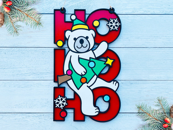 HO HO HO Sign  - Polar Bear - Christmas